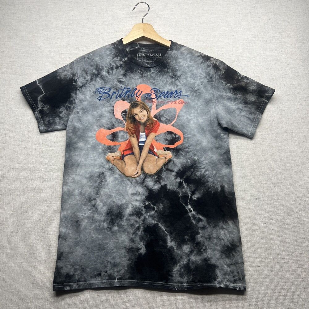 Britney Spears Graphic T-Shirt Black White Tie Dye Short Sleeve Pop Artist Small